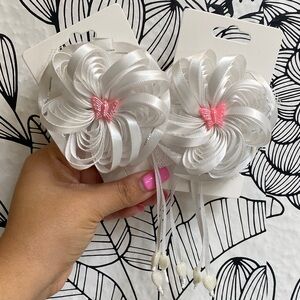 Handcrafted White Hair Bow with Pink Butterfly